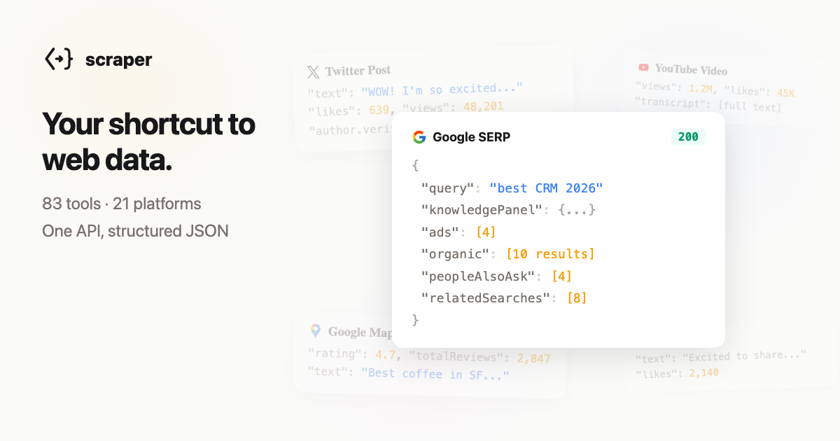 Scraper - Web Scraping API for Twitter, Reddit, Google & 17+ Platforms